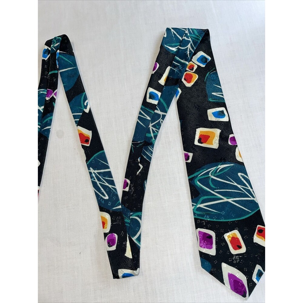 Gianno Dress Tie Mens Size 55" Black Geometric 100% Polyester Designer - Picture 4 of 12